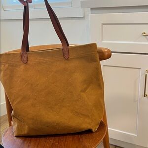 Madewell Tan Tote Bag with Brown leather Handles canvas fabric.
